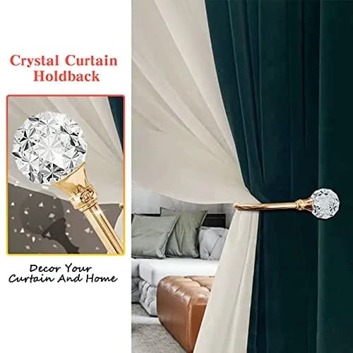 KOLAKO Rose Gold U Shaped Crystal Ball Curtain Holdbacks, 2 Pack Wall Mounted Drapery Hooks - view 3