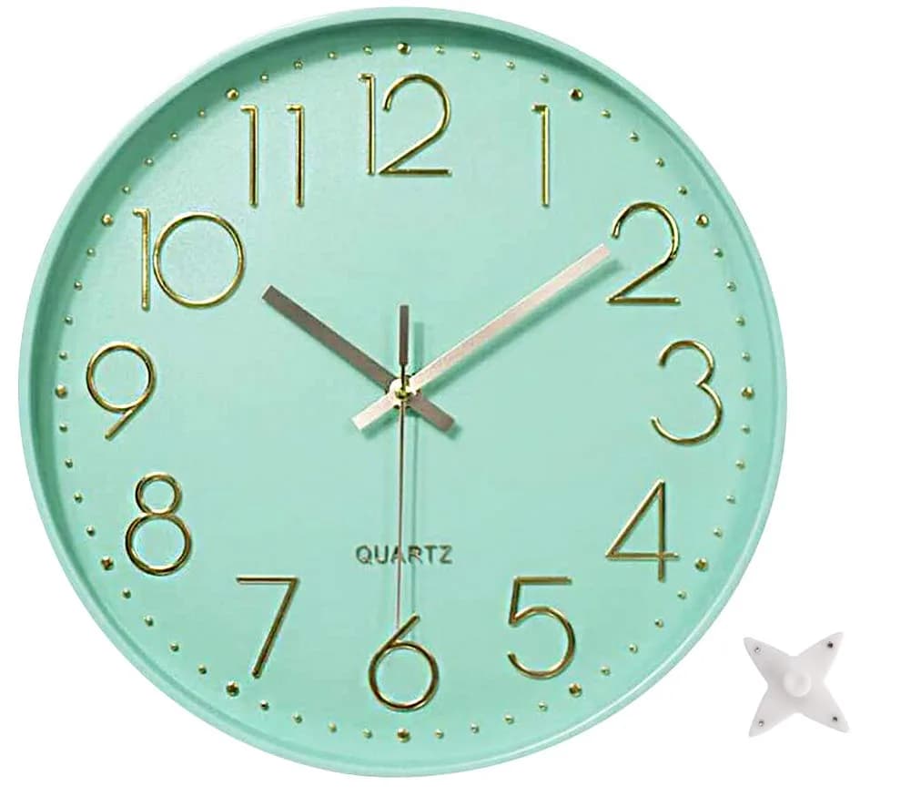 YTAONS 12 in Wall Clock Non-Ticking Quartz Silent Battery Operated Round Clocks (Mint Green) | Modern Home Decor - main product image