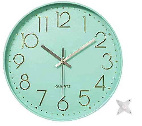 YTAONS 12 in Wall Clock Non-Ticking Quartz Silent Battery Operated Round Clocks (Mint Green) | Modern Home Decor thumbnail 1