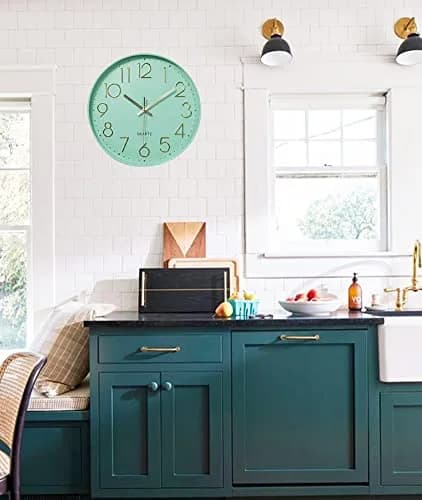 YTAONS 12 in Wall Clock Non-Ticking Quartz Silent Battery Operated Round Clocks (Mint Green) | Modern Home Decor thumbnail 4