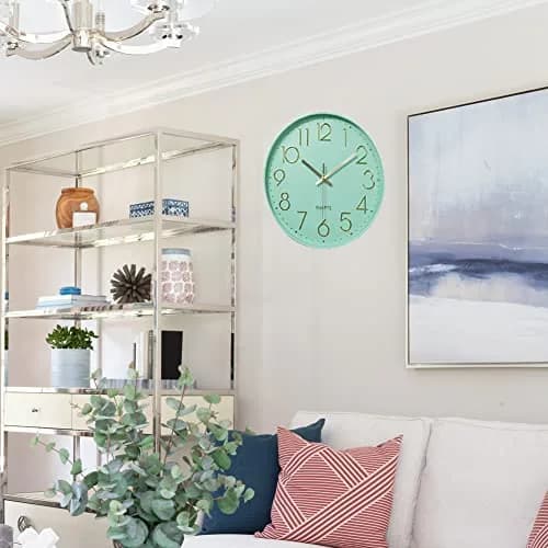 YTAONS 12 in Wall Clock Non-Ticking Quartz Silent Battery Operated Round Clocks (Mint Green) | Modern Home Decor thumbnail 6