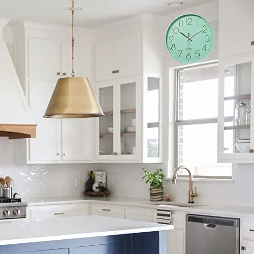 YTAONS 12 in Wall Clock Non-Ticking Quartz Silent Battery Operated Round Clocks (Mint Green) | Modern Home Decor thumbnail 7