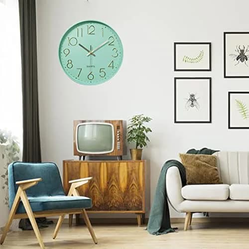 YTAONS 12 in Wall Clock Non-Ticking Quartz Silent Battery Operated Round Clocks (Mint Green) | Modern Home Decor thumbnail 3