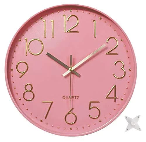 YTAONS 12 in Wall Clock Non-Ticking Quartz Silent Battery Operated Round Clocks (Pink-Rose) | Modern Silent Decor thumbnail 1