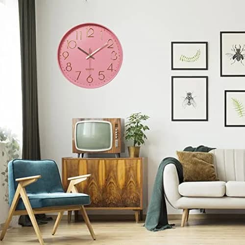 YTAONS 12 in Wall Clock Non-Ticking Quartz Silent Battery Operated Round Clocks (Pink-Rose) | Modern Silent Decor thumbnail 4