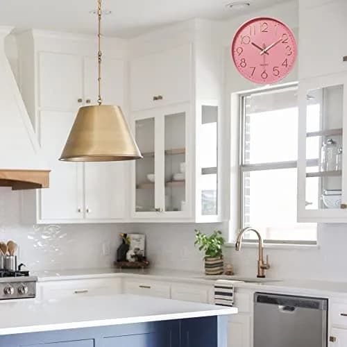YTAONS 12 in Wall Clock Non-Ticking Quartz Silent Battery Operated Round Clocks (Pink-Rose) | Modern Silent Decor thumbnail 6