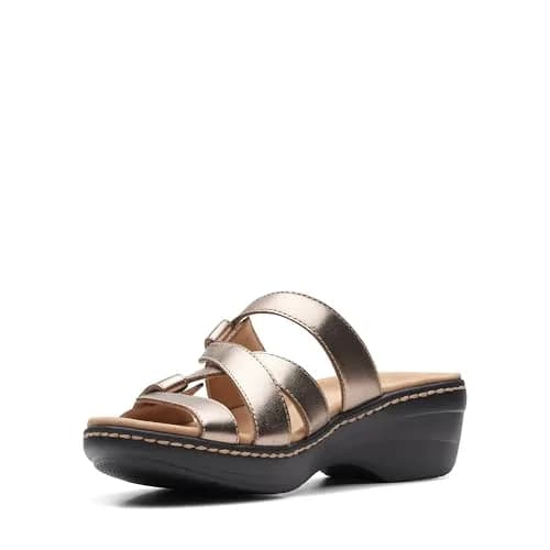 Clarks Collection Merliah Karli Wedge Sandal Metallic Leather 2 inch (50mm) | Metallic Leather Strappy Wedge Sandal thumbnail 7