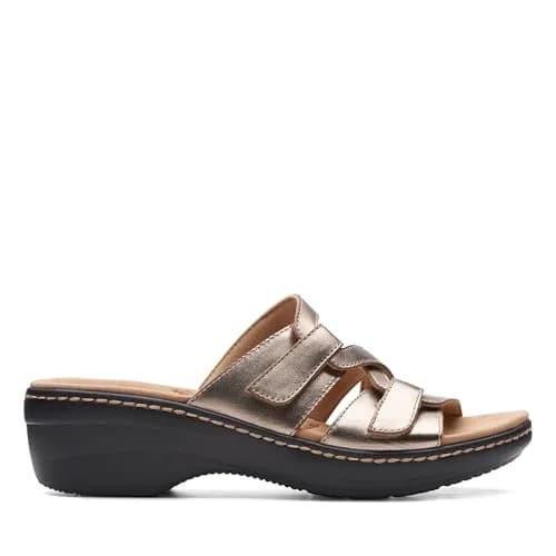 Clarks Collection Merliah Karli Wedge Sandal Metallic Leather 2 inch (50mm) | Metallic Leather Strappy Wedge Sandal thumbnail 2