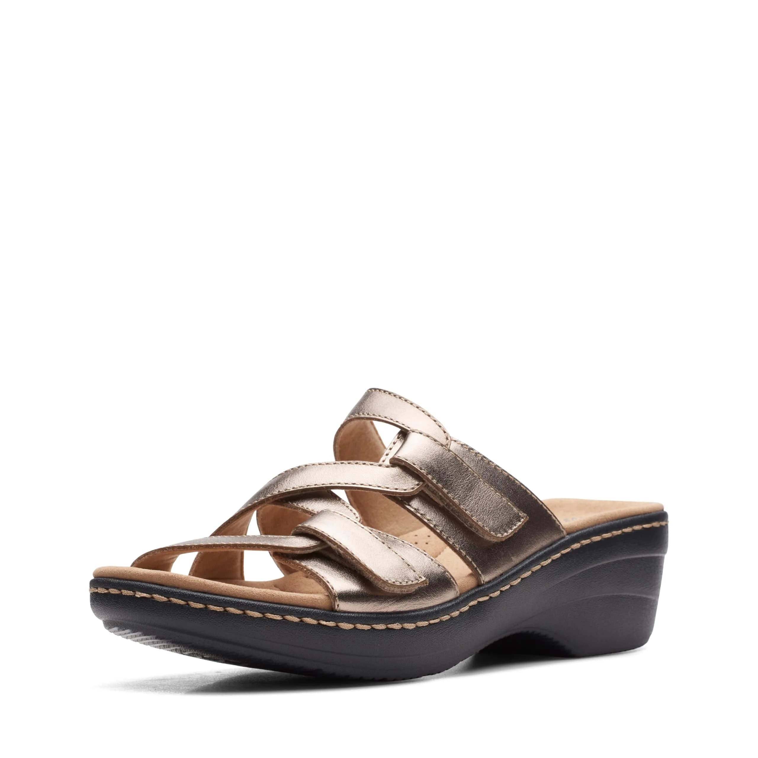 Clarks Women's Merliah Karli Wedge Sandal, Metallic Leather, US Size 8 | Summer Casual Comfort
