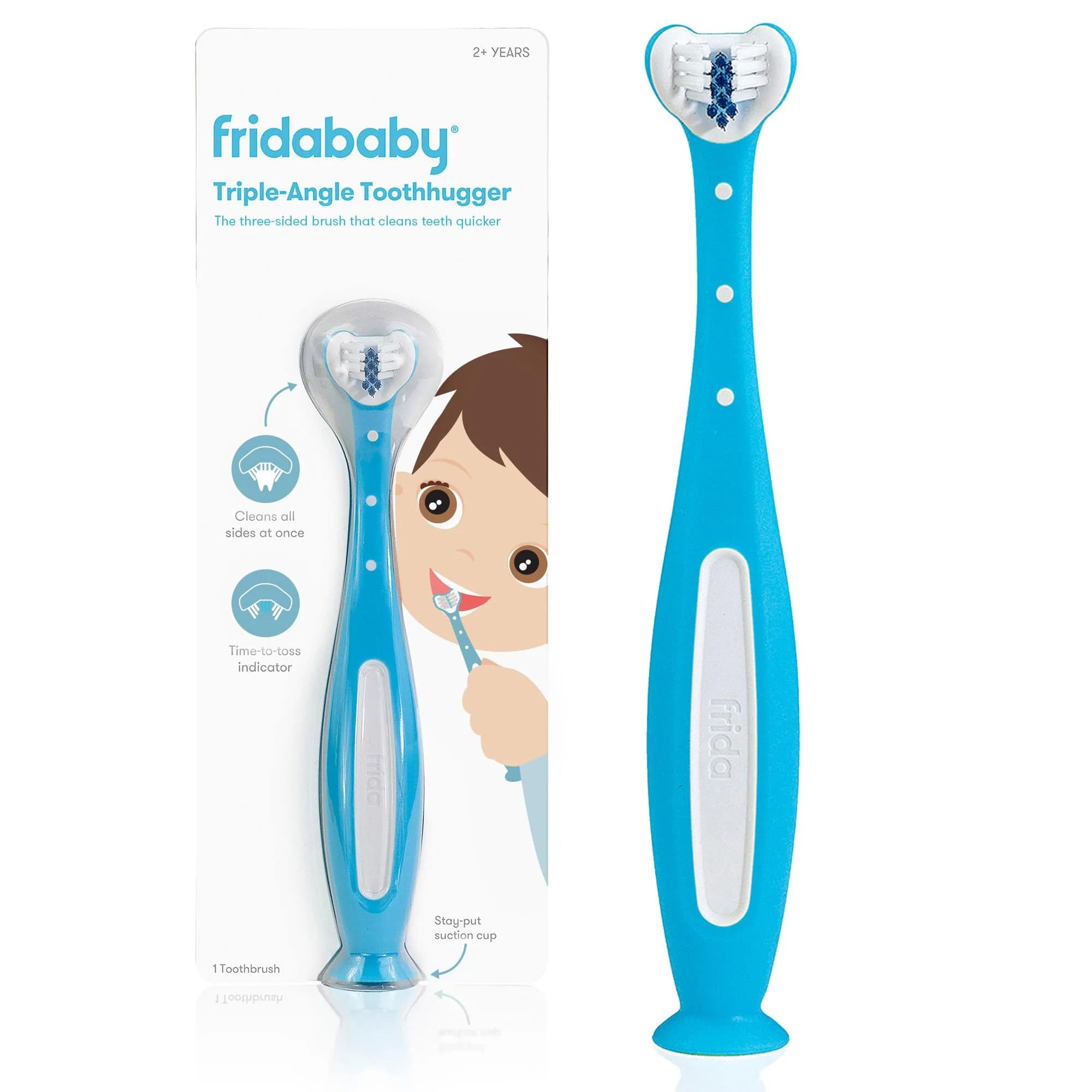 Frida Triple-Angle Toothhugger Toddler Toothbrush | Cleans All Sides, 2+ Years, Blue — Blue