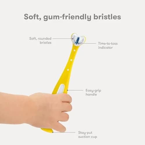 Frida Baby Triple-Angle Toothhugger Training Toddler Toothbrush | Toddler Toothbrush 2 Years and Up, Cleans All Sides at Once, Yellow (1 Count) thumbnail 4