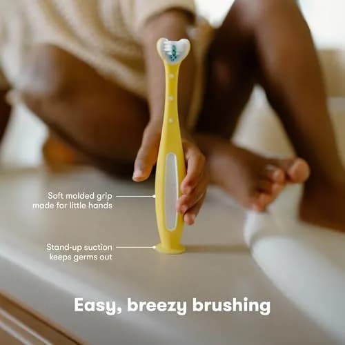 Frida Baby Triple-Angle Toothhugger Training Toddler Toothbrush | Toddler Toothbrush 2 Years and Up, Cleans All Sides at Once, Yellow (1 Count) thumbnail 6