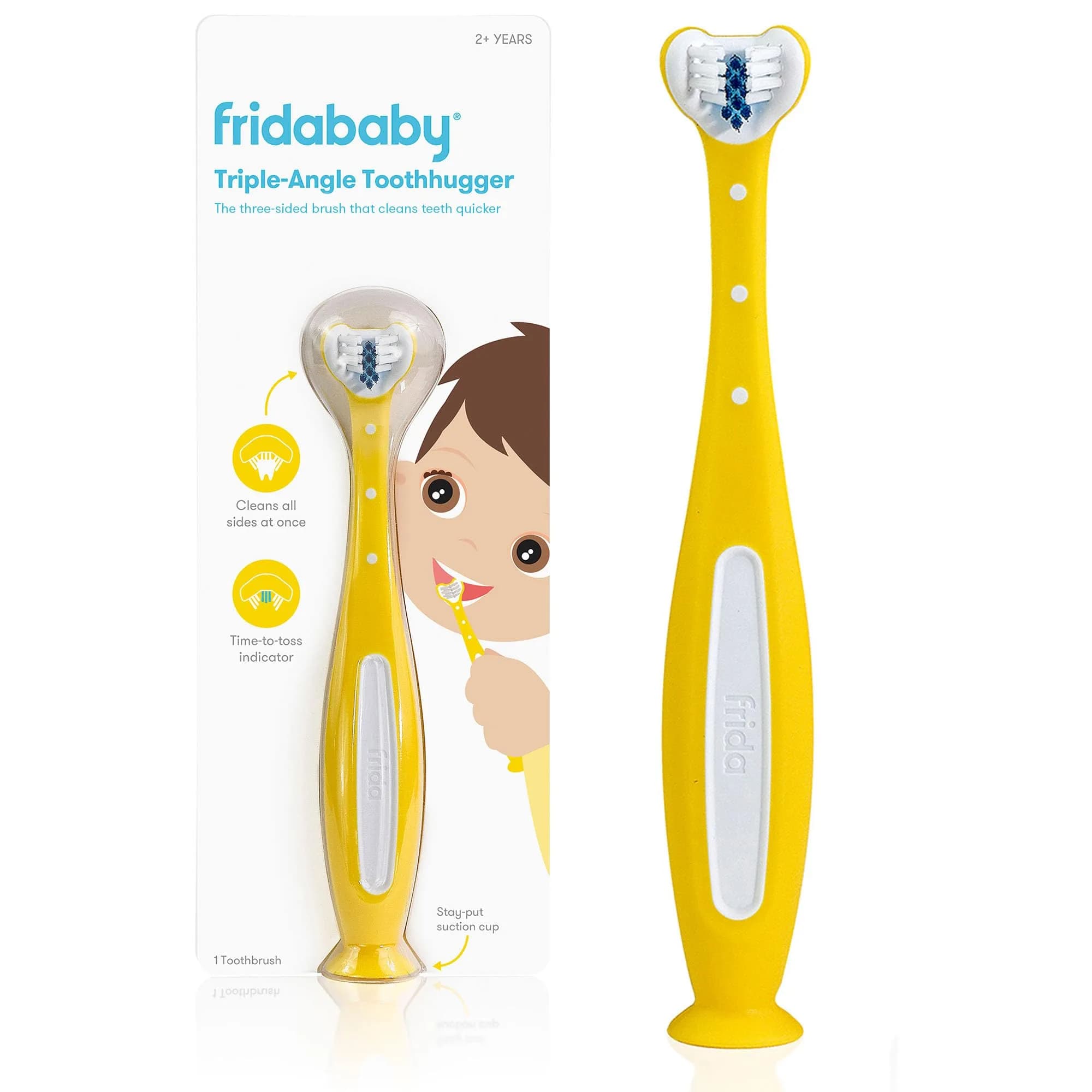 Frida Baby Triple-Angle Toothhugger Training Toddler Toothbrush | Toddler Toothbrush 2 Years and Up, Cleans All Sides at Once, Yellow (1 Count) - main product image