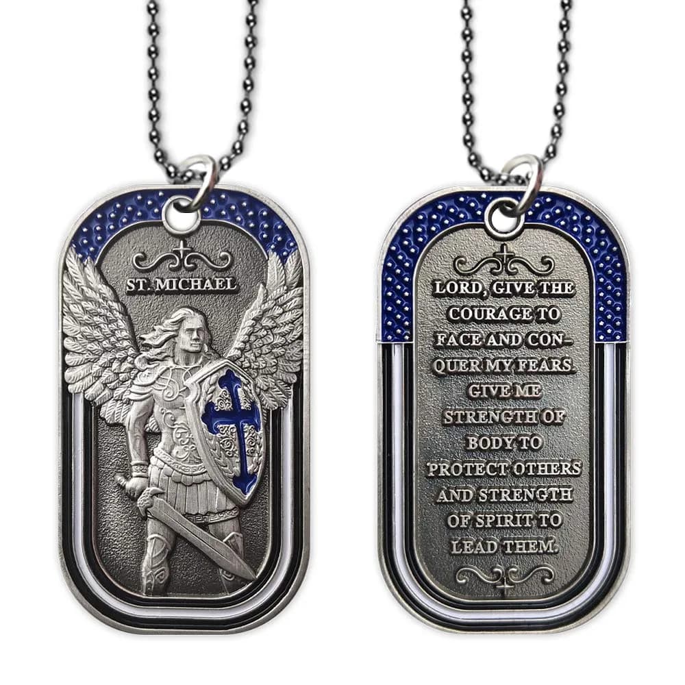 E-Coin Police Officer Prayer Challenge Coin Dog Tag Necklace Pendant Jewelry | St Michael The Archangel | 1.10" W x 1.97" H | Unisex - main product image