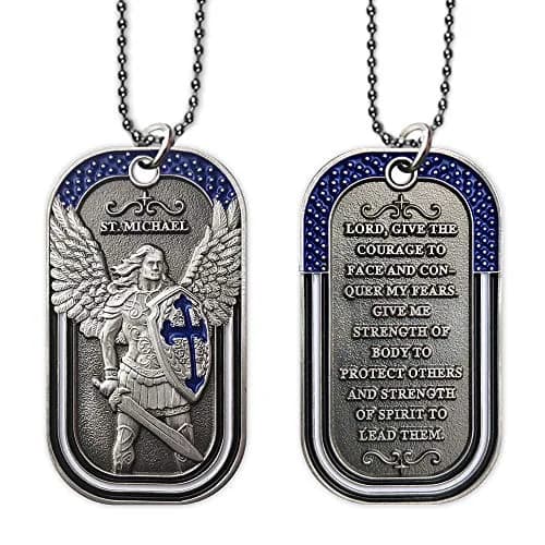 E-Coin Police Officer Prayer Challenge Coin Dog Tag Necklace Pendant Jewelry | St Michael The Archangel | 1.10" W x 1.97" H | Unisex thumbnail 1