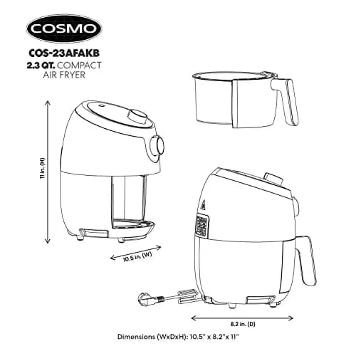 COSMO Air Fryer 2.3 Quart Compact Electric Small Kitchen Appliance with Temperature Control, Timer, Auto Shut-Off, Non-Stick Frying Tray thumbnail 5