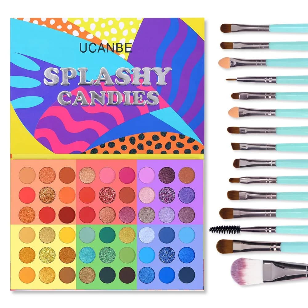 UCANBE Spotlight Eyeshadow Palette + 15 Brushes Set, 40 Colors Matte Shimmer Glitter | Highly Pigmented & Waterproof — Palette C + Brushes
