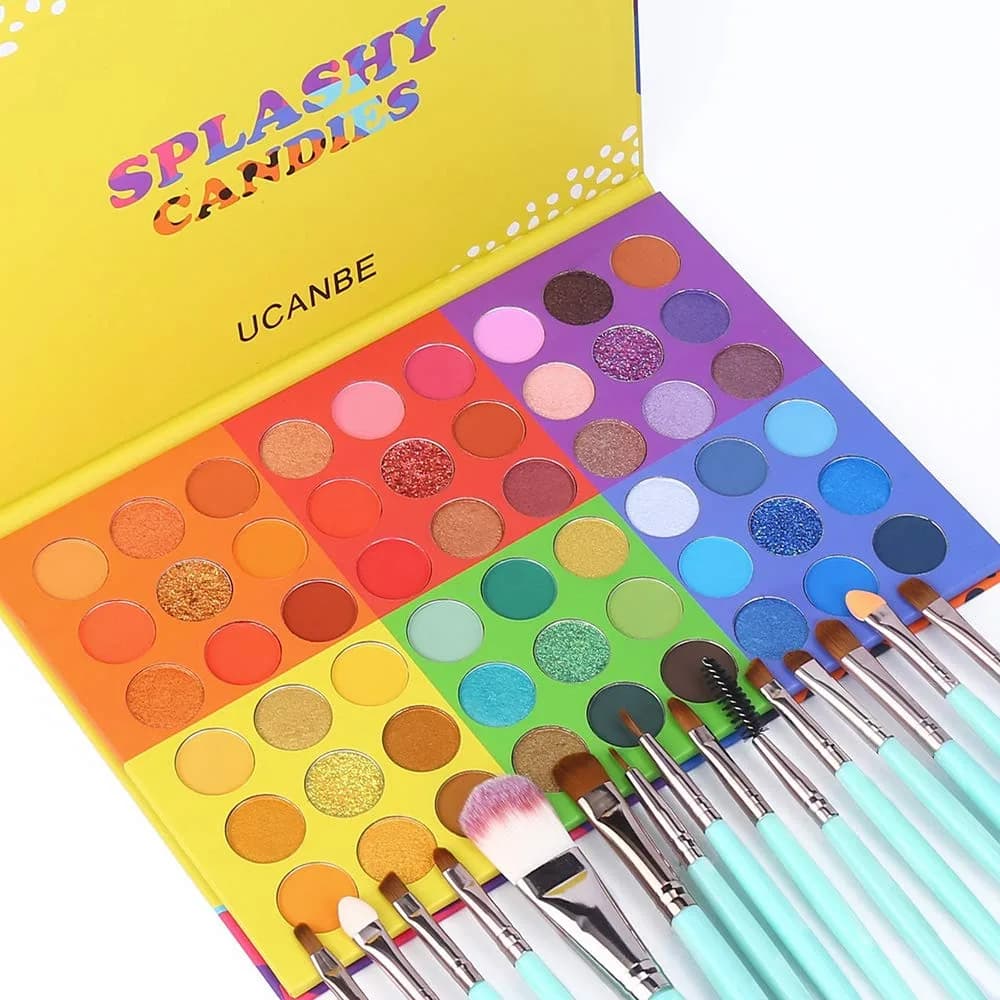 UCANBE 54 Colors Splashy Candies Eyeshadow Palette + 15pcs Makeup Brush Set | Highly Pigmented Matte Metallic Shimmer Glitter Eye Shadow - view 2