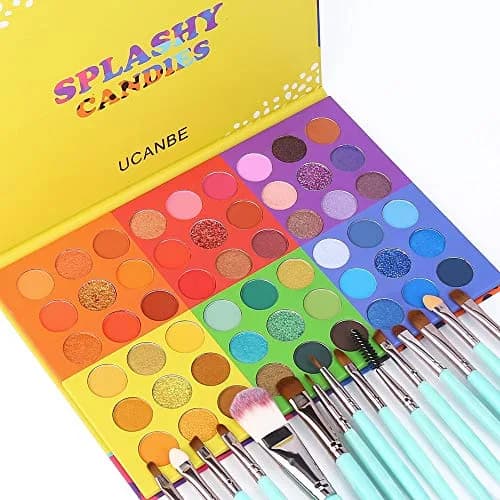 UCANBE 54 Colors Splashy Candies Eyeshadow Palette + 15pcs Makeup Brush Set | Highly Pigmented Matte Metallic Shimmer Glitter Eye Shadow thumbnail 2