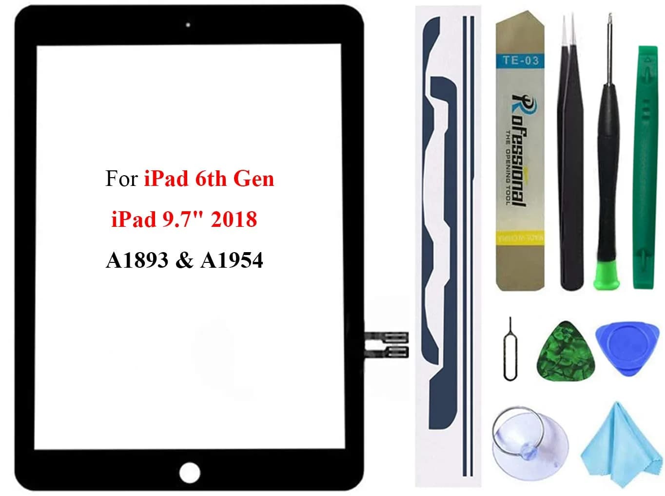Dedia White Touch Screen Digitizer Glass Assembly for iPad 6 6th Gen 9.7inch (A1893 A1954) | Includes Tools & Adhesive — black