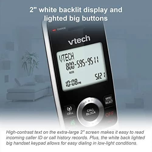 VTech VS113-5 Extended Range 5 Handset Cordless Phone for Home with Call Blocking, Connect to Cell Bluetooth, 2" Backlit Screen, Big Buttons, and Answering System, Silver & Black | Long Range & Call Blocking thumbnail 6