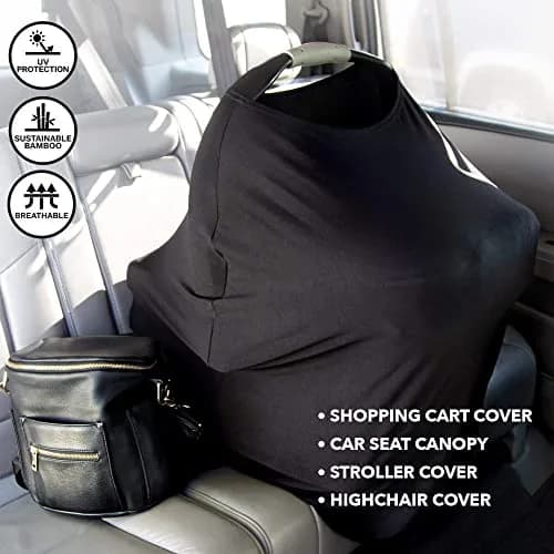 Mothera Baby Car Seat Cover Multi-use Nursing Covers for Breastfeeding Baby Must Haves for First Time Mom Infant Stroller Cover for Baby Boy or Girl, Black | 1 Count thumbnail 5