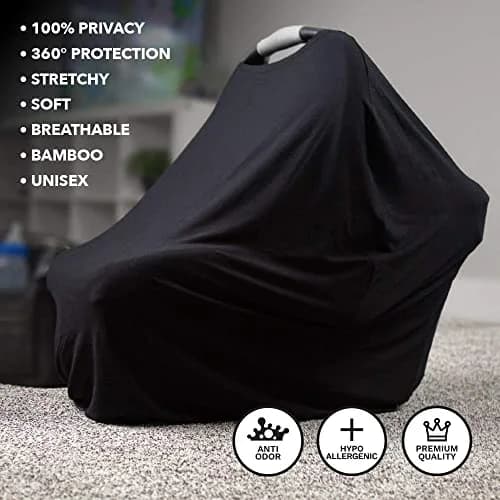 Mothera Baby Car Seat Cover Multi-use Nursing Covers for Breastfeeding Baby Must Haves for First Time Mom Infant Stroller Cover for Baby Boy or Girl, Black | 1 Count thumbnail 2
