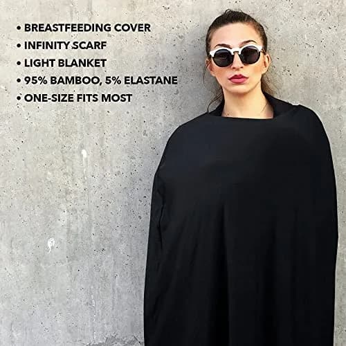 Mothera Baby Car Seat Cover Multi-use Nursing Covers for Breastfeeding Baby Must Haves for First Time Mom Infant Stroller Cover for Baby Boy or Girl, Black | 1 Count thumbnail 3