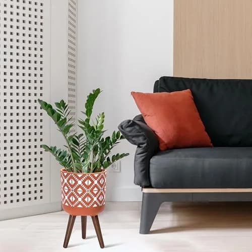 D'vine Dev Planter Pot with Wood Stand, 10 in, Terracotta/White | Mid-Century Modern Indoor Plant Display thumbnail 5