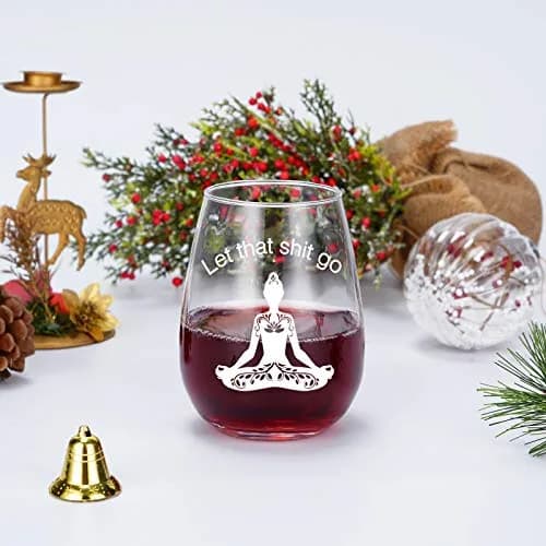 Futtumy Let That Sht Go Stemless Wine Glass 17 Oz | Funny Yoga Gift for Women Her Wife Mom Sister thumbnail 4