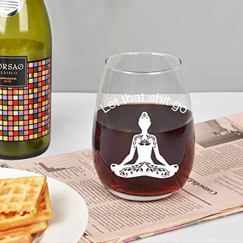 Futtumy Let That Sht Go Stemless Wine Glass 17 Oz | Funny Yoga Gift for Women Her Wife Mom Sister thumbnail 5