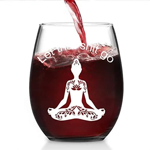 Futtumy Let That Sht Go Stemless Wine Glass 17 Oz | Funny Yoga Gift for Women Her Wife Mom Sister thumbnail 6