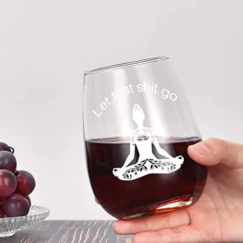 Futtumy Let That Sht Go Stemless Wine Glass 17 Oz | Funny Yoga Gift for Women Her Wife Mom Sister thumbnail 3