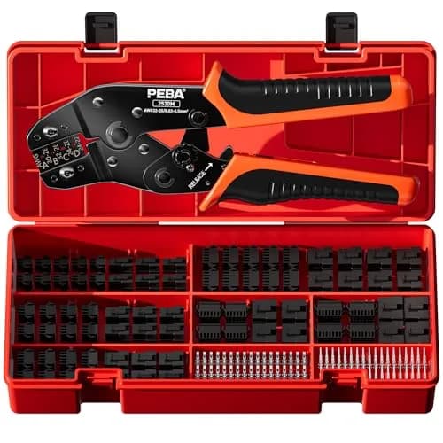 PEBA Ratchet Crimping Tool and JST Connector Kit for AWG 32-20 Wires | 14 Types of 2.5mm JST-SM Connectors & Crimp Pins thumbnail 1