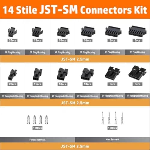PEBA Ratchet Crimping Tool and JST Connector Kit for AWG 32-20 Wires | 14 Types of 2.5mm JST-SM Connectors & Crimp Pins thumbnail 5