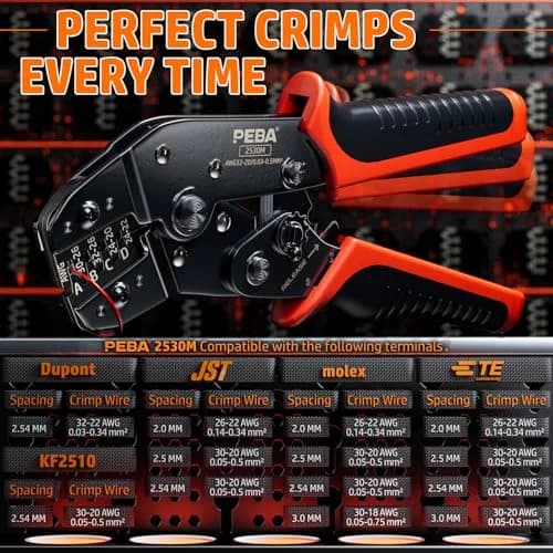 PEBA Ratchet Crimping Tool and JST Connector Kit for AWG 32-20 Wires | 14 Types of 2.5mm JST-SM Connectors & Crimp Pins thumbnail 7