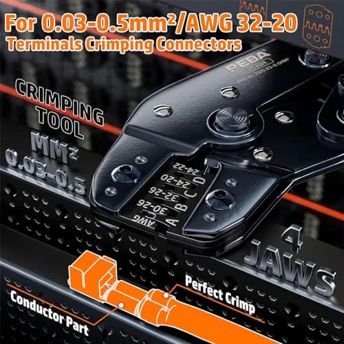 PEBA Ratchet Crimping Tool and JST Connector Kit for AWG 32-20 Wires | 14 Types of 2.5mm JST-SM Connectors & Crimp Pins thumbnail 3