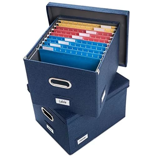 PRANDOM Decorative Linen File Organizer Box Set with Lids, 28.5cm (11.2 inch) Height | Collapsible Storage for Letter/Legal Files thumbnail 1