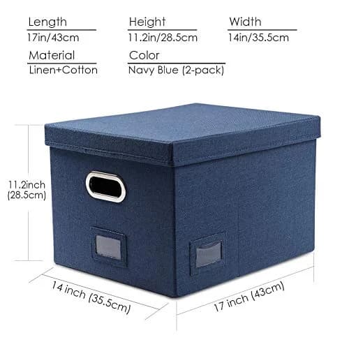 PRANDOM Decorative Linen File Organizer Box Set with Lids, 28.5cm (11.2 inch) Height | Collapsible Storage for Letter/Legal Files thumbnail 7