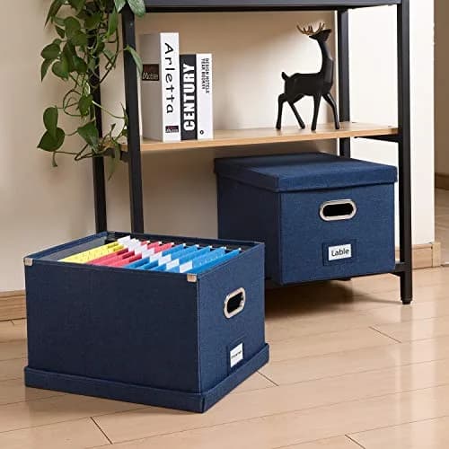 PRANDOM Decorative Linen File Organizer Box Set with Lids, 28.5cm (11.2 inch) Height | Collapsible Storage for Letter/Legal Files thumbnail 3