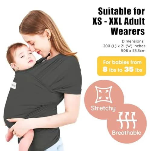 ACRABROS Baby Wrap Carrier for Newborns to Toddlers (8-35 lbs) | Breathable, Hands-Free, Dark Grey thumbnail 2