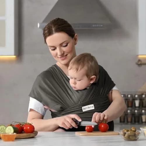 ACRABROS Baby Wrap Carrier for Newborns to Toddlers (8-35 lbs) | Breathable, Hands-Free, Dark Grey thumbnail 4