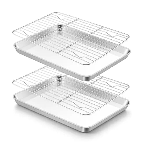 TeamFar Stainless Steel Toaster Oven Pan with Rack Set, 10.5"x 8"x 1" | Durable & Healthy Bakeware for Indian Kitchens thumbnail 1