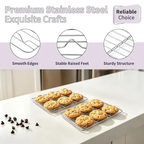 TeamFar Stainless Steel Toaster Oven Pan with Rack Set, 10.5"x 8"x 1" | Durable & Healthy Bakeware for Indian Kitchens thumbnail 4