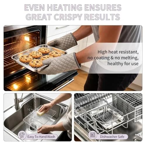 TeamFar Stainless Steel Toaster Oven Pan with Rack Set, 10.5"x 8"x 1" | Durable & Healthy Bakeware for Indian Kitchens thumbnail 5