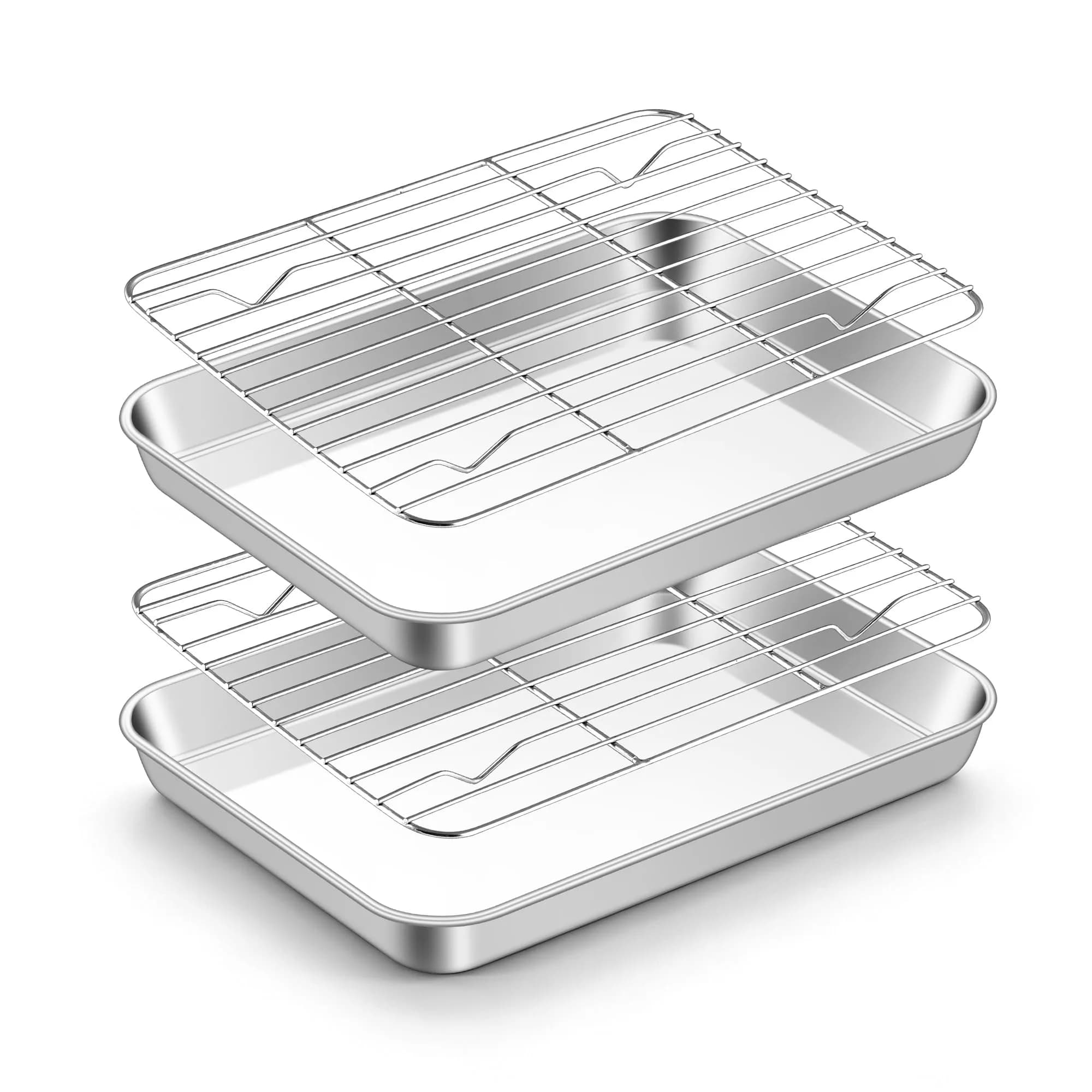 TeamFar Stainless Steel Toaster Oven Pan with Rack Set, 9"x7"x1" | Healthy, Heavy Duty & Dishwasher Safe — 9'' x 7'' x 1''