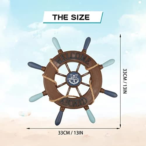 Meching Nautical Wall Art Set | 13" Wooden Ship Wheel & Anchor, Mediterranean Style, Beach Home Decor thumbnail 2
