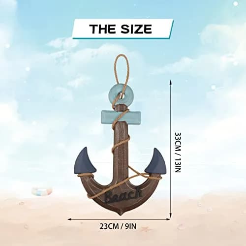 Meching Nautical Wall Art Set | 13" Wooden Ship Wheel & Anchor, Mediterranean Style, Beach Home Decor thumbnail 3