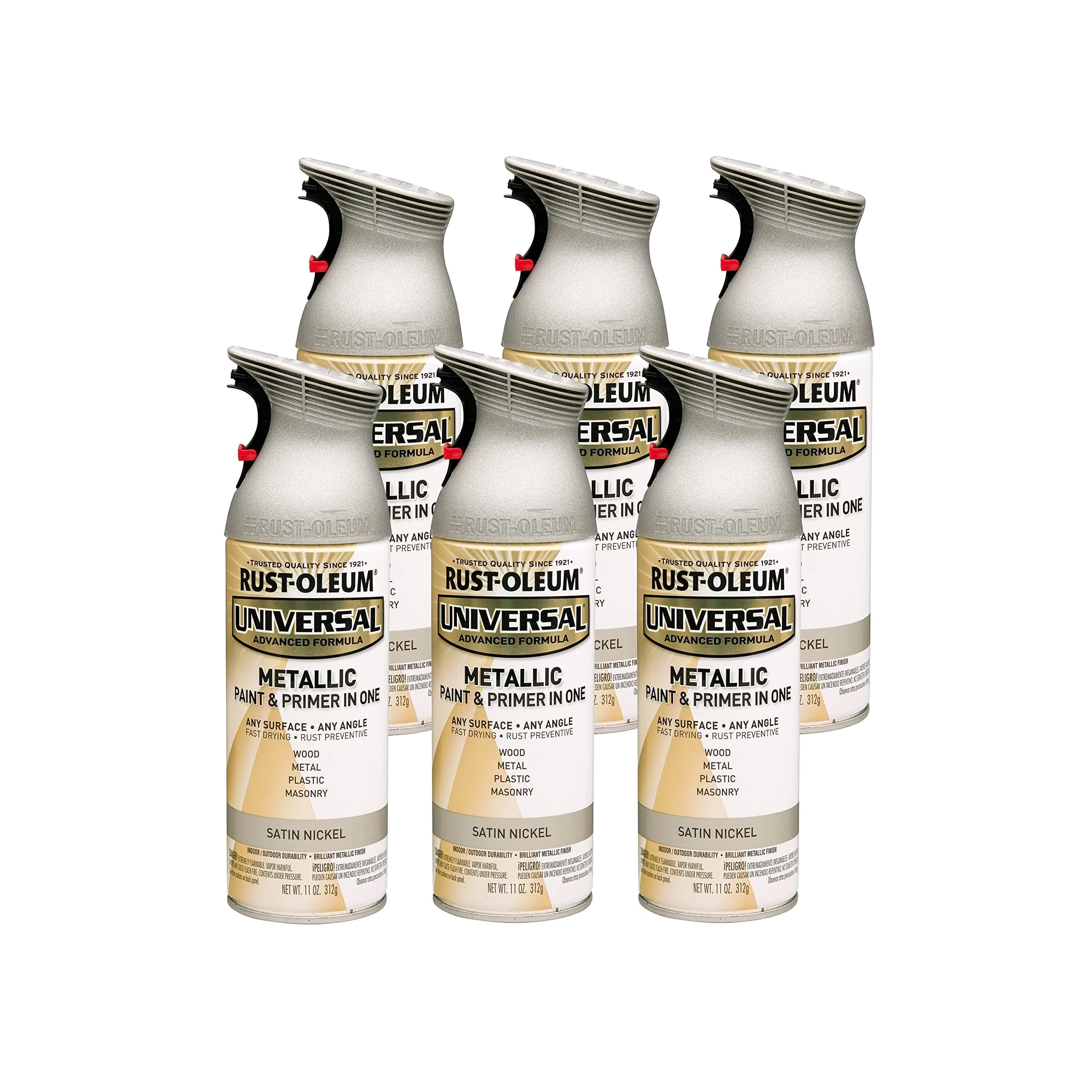 Rust-Oleum Universal All Surface Satin Nickel Metallic Clear Topcoat Spray, 11 oz (Pack of 6) - main product image