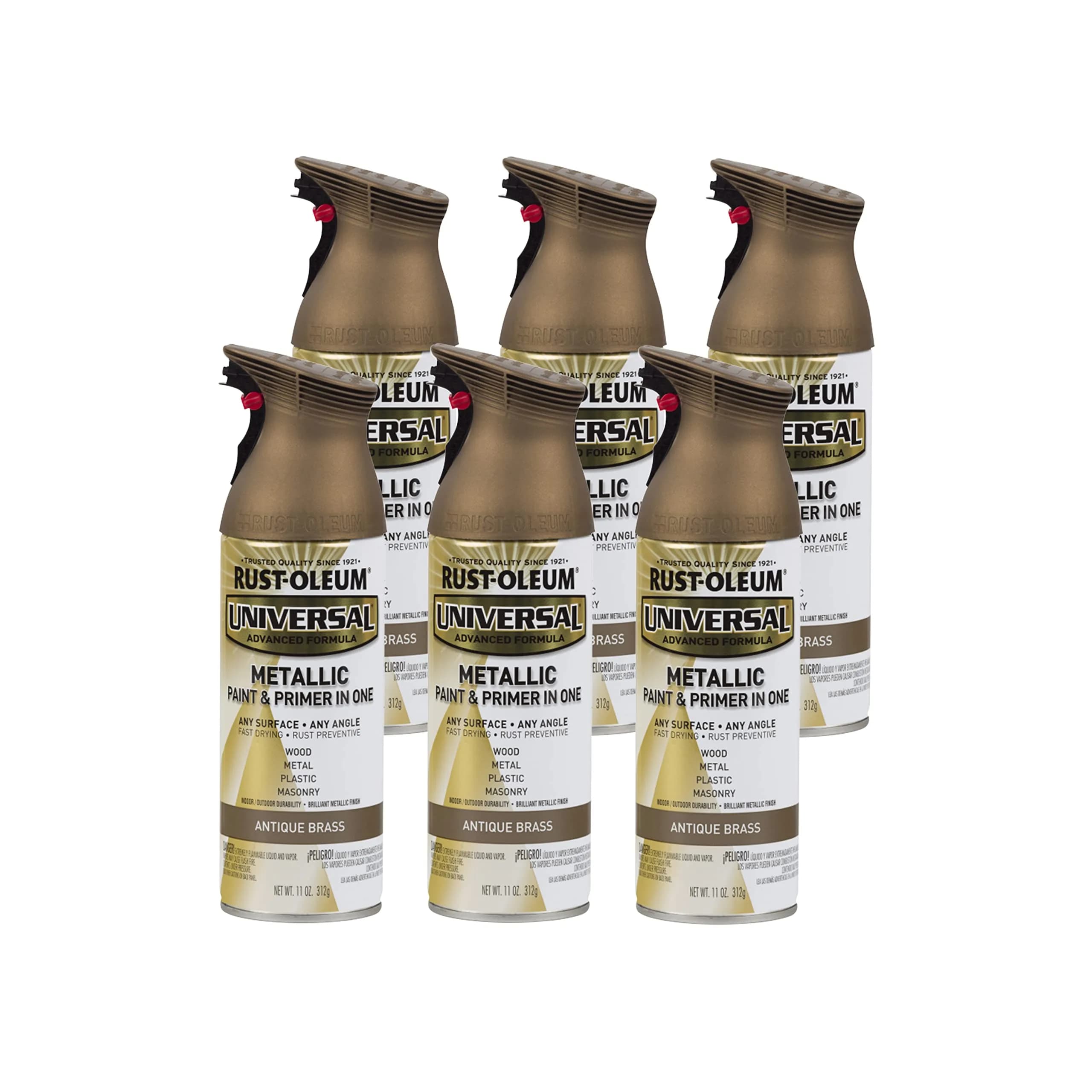 Rust-Oleum Universal All Surface Antique Brass Metallic Spray Paint, 11 oz (Pack of 6) - main product image